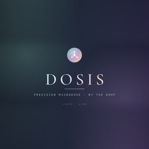 DOSIS wordmark and glass mark: precision microdose, by the drop